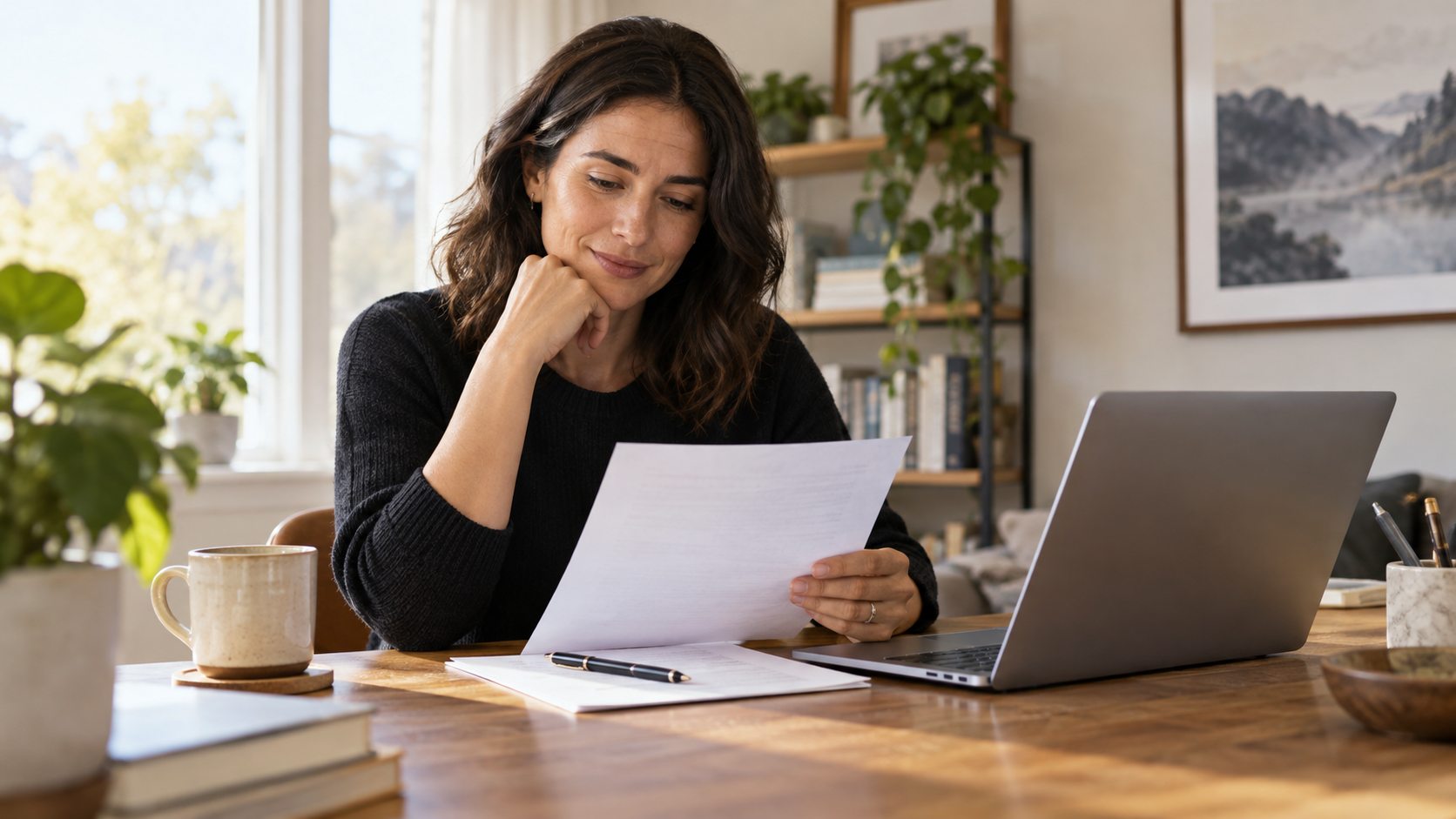 Job candidate reading a written offer before replying