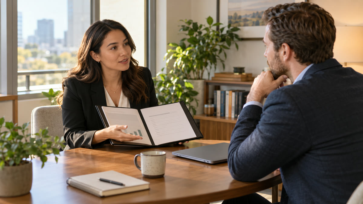 Professional preparing a promotion discussion with a manager