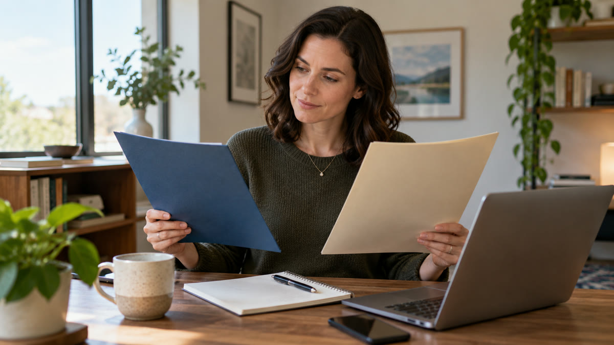 Professional comparing offers before sending a courteous response