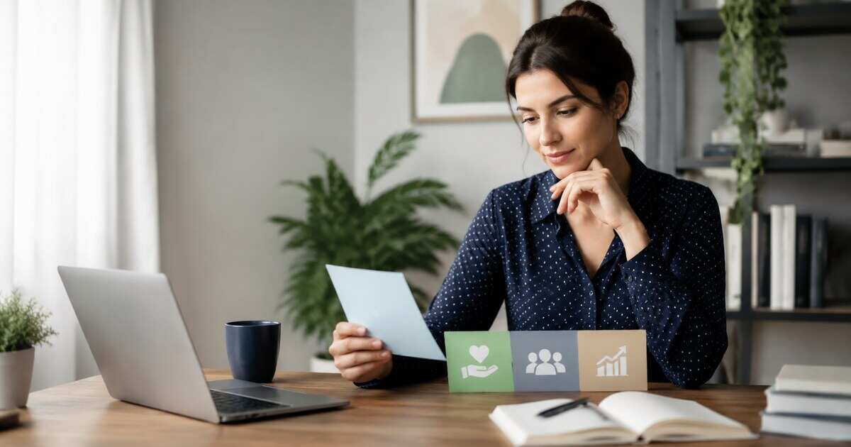 A professional reviewing the written details of a job offer before a conversation
