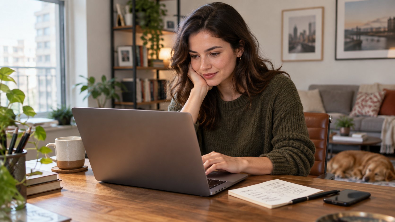 Professional drafting a networking message at a laptop at home